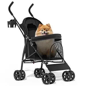 MoNiBloom 4 Wheels Pet Stroller,Small/Medium Pets up to 22 lbs, Black