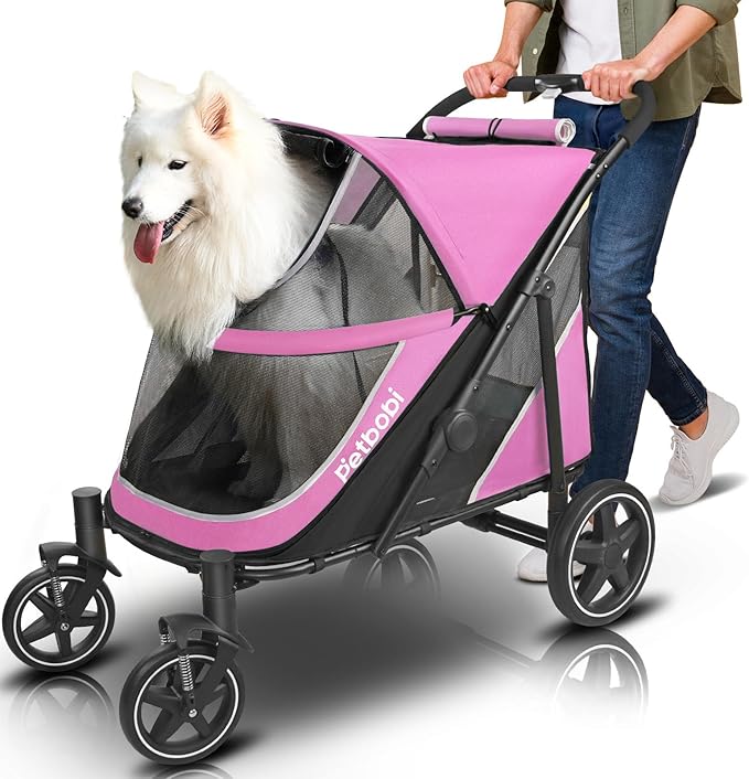 Petbobi Dog Stroller for Large & Medium Dogs - for Large Senior Pets up to 80 lbs, Pink