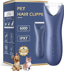 Dog Clippers with LED Light - Quiet Pet Grooming Kit for Paws, Eyes, Ears, Face, Rump
