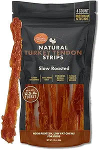 Canine Naturals Natural Turkey Tendon Strips - Slow Roasted Treats for Dogs - 3oz