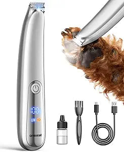 oneisall Dog Paw Trimmer, 2-Speed Up to 6500 RPM, 35dB Low-Noise Safe Pet Paw Trimmers with Curved Blade and LED Light, Cordless Pet Grooming Paw Clipper for Dogs, Cats, Paws, Ears, Face, Rump